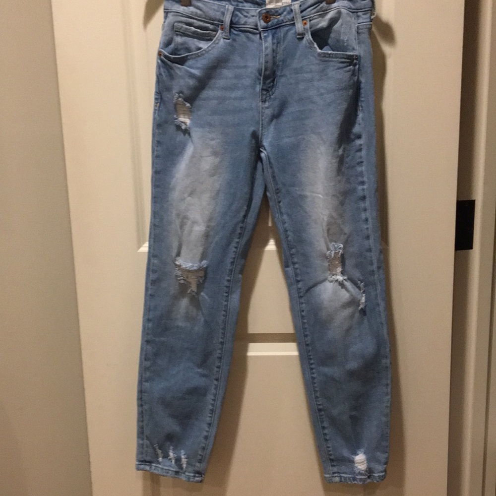 Dance & Marvel womens distress light stone wash denim Jeans tapered ankle size M